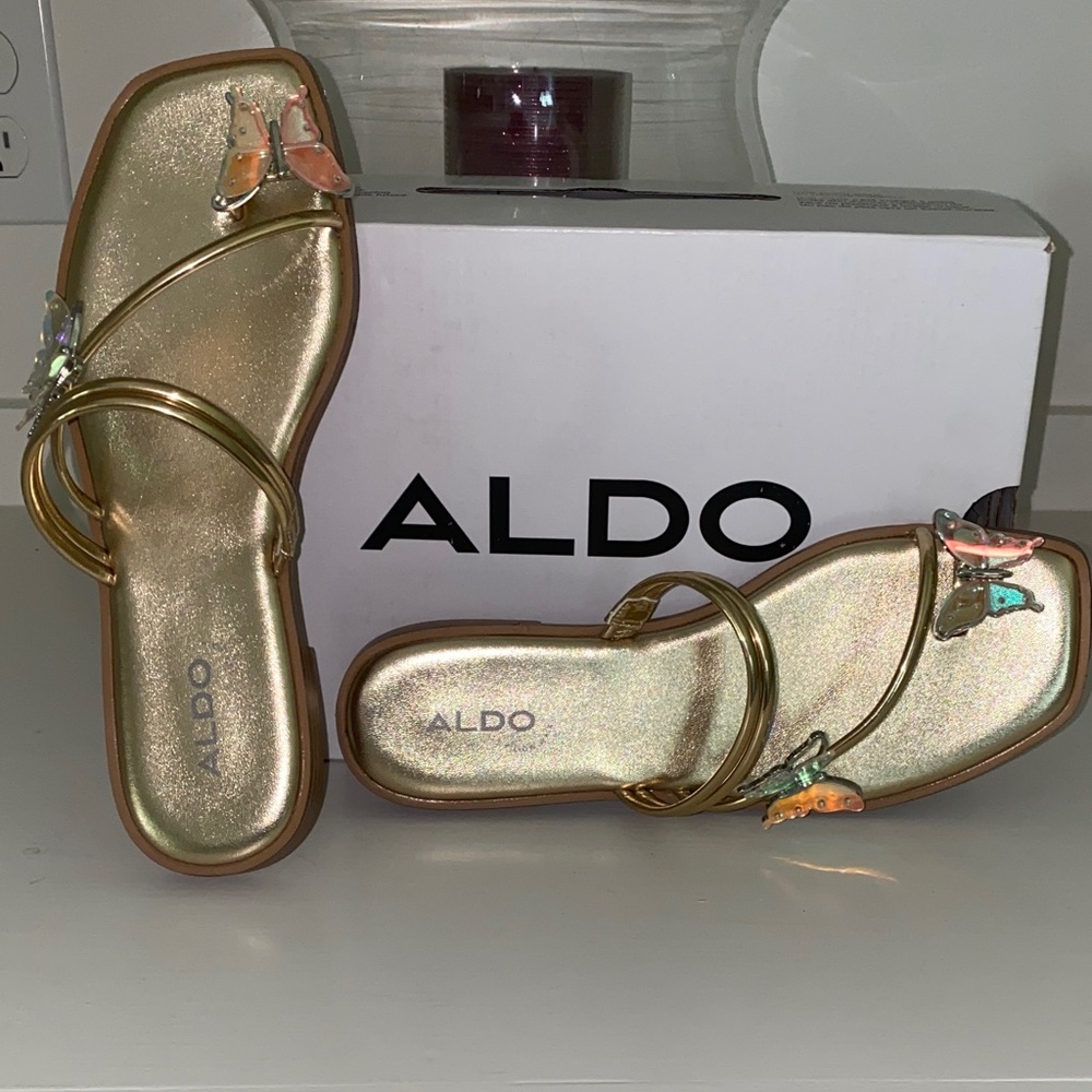 ALDO Metallic Gold Sandals with Colorful Details